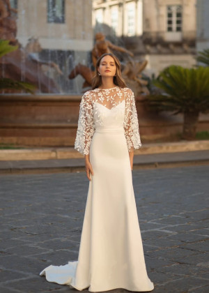 Spaghetti Straps Ivory Satin Wedding Dress With Lace Jacket